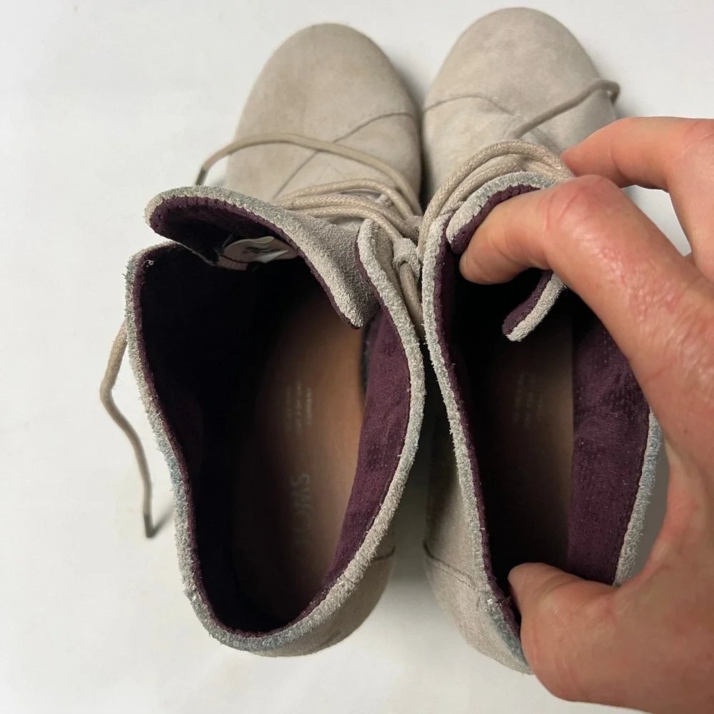 TOMS Suede Desert Wedge Booties Lace‎ Up Casual Ankle Boots 3